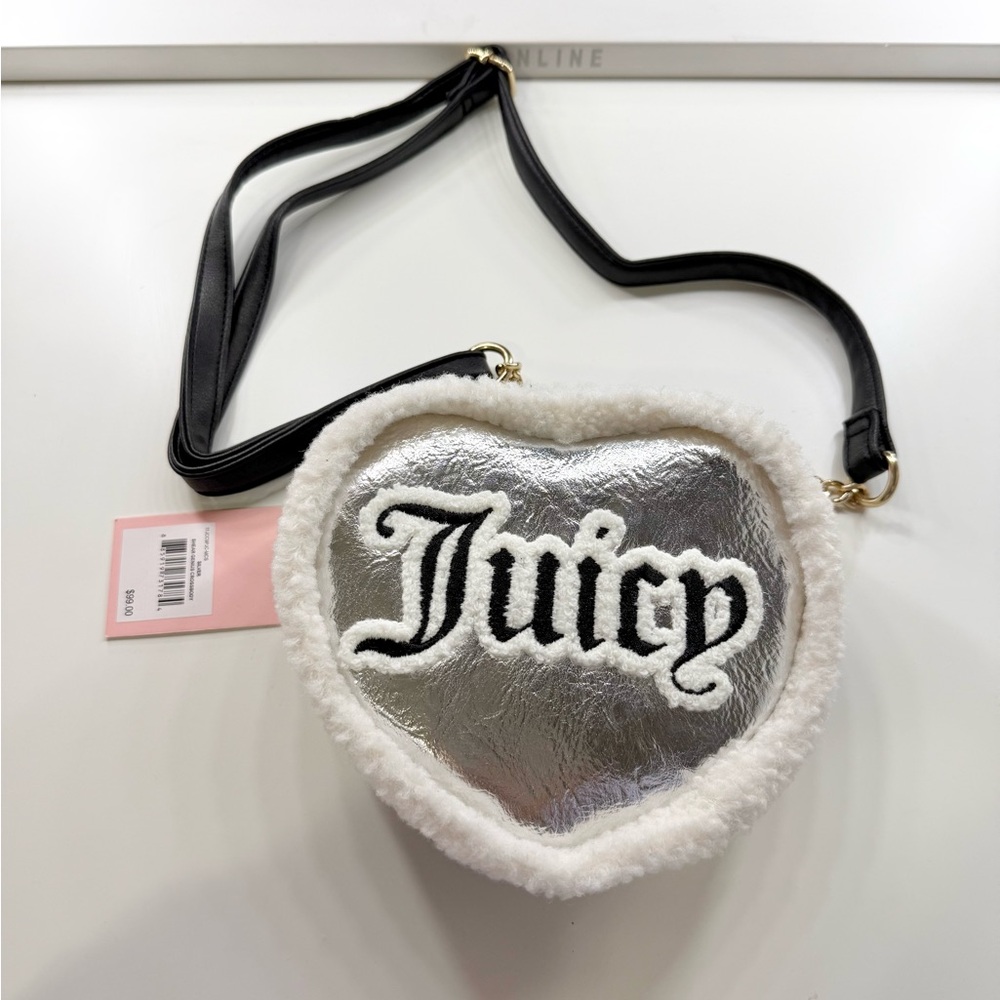 Juicy Couture Black Silver Heart Crossbody Bag